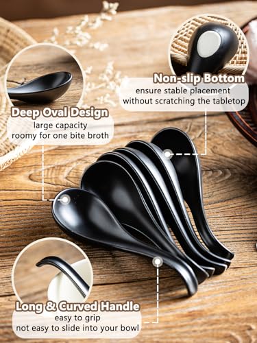 Gomakren Asian Soup Spoons, Ramen Spoons Set of 6 with Long Handle, Black - color: Black