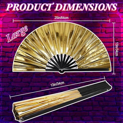 Vercraft 13" Folding Hand Fan Glitter Clack Rave Dancing,Gold,Laser - color: Gold, style: Laser