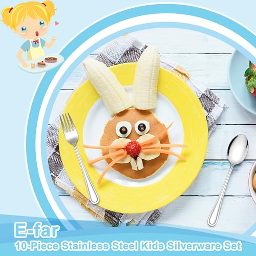 E-far Toddler Utensils, 10-Piece Stainless Steel Kids Fork and Spoon Set - color: Silver