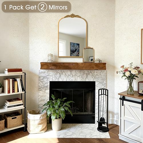 1 Set Vintage Gold 20x30 Arched Antique Baroque Tabletop Wall Mirror - size: 30"L x 20"W