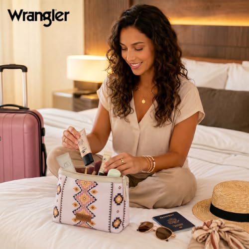 Wrangler Travel Makeup Bag Large Waterproof Cosmetic Bag for Women - color: Beige