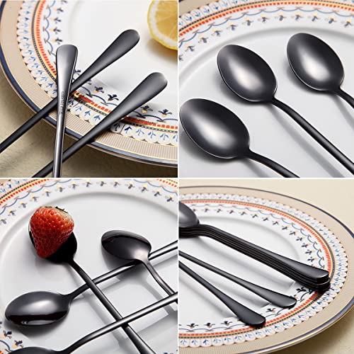 Premium Stainless Steel Coffee and Tea Spoons - Long Handle Set of 8 (Black) - color: 2. Black-8 Piece