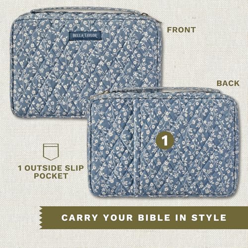 Bella Taylor Small Bible Cover, Quilted Bible Case, Heritage Blue Floral - color: Heritage Blue Floral, size: Small