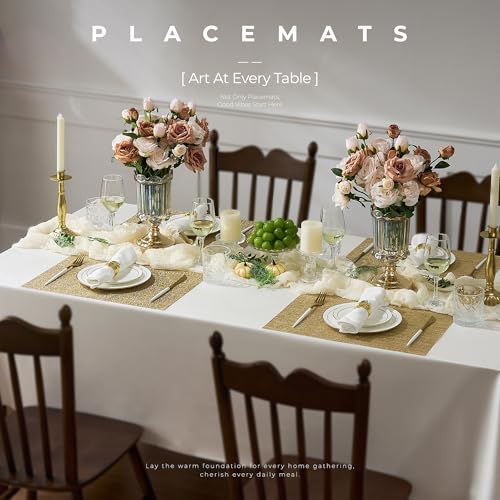 Leetaltree Gold Placemats Set of 6 - Heat Resistant Non-Slip Place mats for Dining Table, Washable Durable PVC Vinyl Woven Table Mats(Luxury Gold, 6) - color: D0- Gold Textured, size: Set of 6