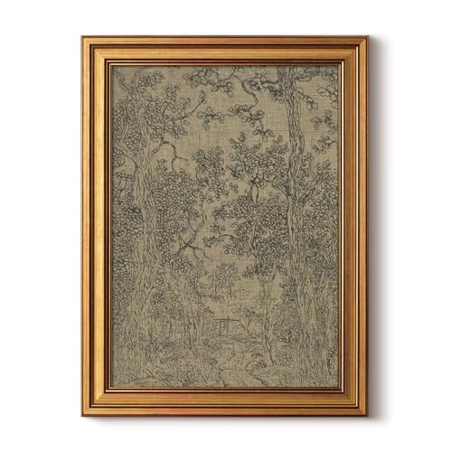 HUARCEY Gold Framed Canvas Wall Art, Antique Landscape Sketch, 12x16 Inch - color: Landscape Sketch, size: 16"L x 12"W