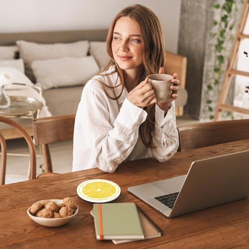 Drinks Coasters Set of 4, Lemonade Round 4" Cup Coasters, Absorbent Ceramic Stone Coasters with Cork Base, Cute Coasters for Table Home Décor, Ideal Gifts for Women Men - color: Lemonade