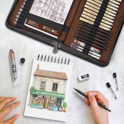 Nicpro 58PCS Art Drawing Supplies Kit in Leather Case,Pro Art Kit for Adult
