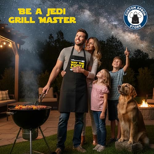 Adult Cooking Apron | May The Forks Be With You | BBQ Grill or Chef Apron with Pockets | Fun Grilling Accessories - color: Black - May the Forks, size: Regular - 28”L x 24”W