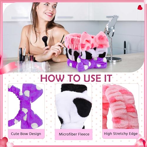 WSYUB 3PCS Spa Headbands, Headbands for Face Washing - color: Pink, purple and white with round dot