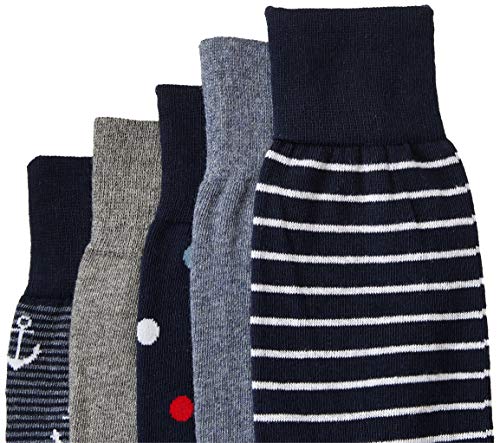 Amazon Essentials Men's Patterned Cotton Dress Crew Socks, 5 Pairs - color: Blue/Red/Grey, size: 8-12