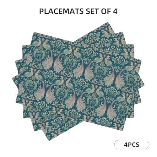 Vintage Birds Placemats,William Morris Art Floral Birds Table Place Mats 4 Pcs Non-Slip Heat Resistant Dining Room Tabletop Decor for Seasonal Outdoor Party,12x18 Inch - color: Birds-1, size: 12x18"Placemats x4