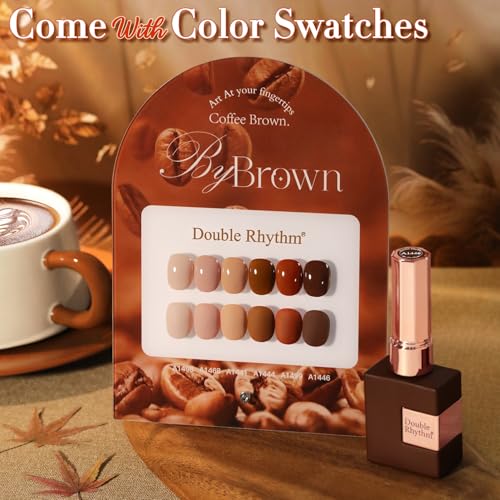 Double Rhythm 6 Pcs 15 ML Gel Polish Set Same Color Same Bottle Soak Off Gel Polish Kit Nail Art Manicure Salon DIY at Home for Women (Coffee Brown Nude Red Beige Pink-T6-5) - color: Coffee Brown
