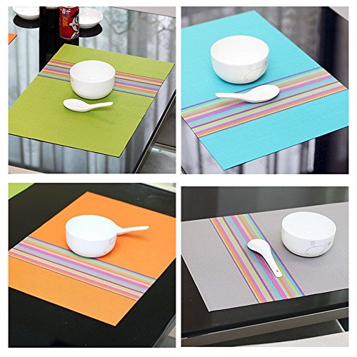 SHACOS Placemats Set of 4 Colorful Woven Vinyl Place Mats for Dining Table Reversible PVC Heat Resistant Table Mats (4, Multicolor) - color: Multicolor, size: Set of 4