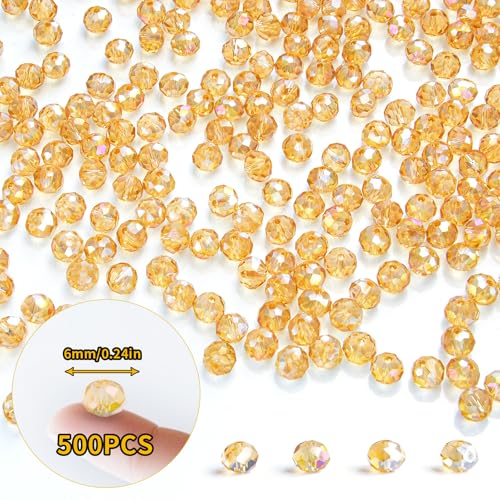 500Pcs 6mm Crystal Glass Beads for Jewelry Making Beads for Bracelets Necklace Pendants Making Supplies(Gold Champagne) - color: Golden champagne, size: 6mm 500pcs