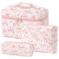 HBselect Quilted Makeup Bag, 3Pcs Cotton Large Travel Makeup Bags Organizer - color: A-3PCS-Floral 13