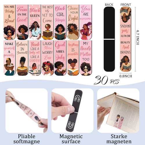 Black Girl Magnetic Bookmark - 12 PCs Inspirational Book Marks for Women Bulk Unique Aesthetic Page Markers Bookish Gifts Reading Lovers Readers Student Teacher Birthday School Accessories - style: Black Girl