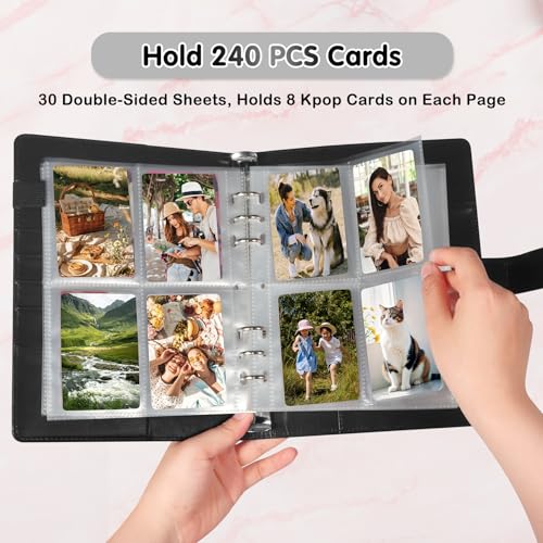 A5 Kpop Photocard Binder with 30 Pack 4-Pocket Card Pages, 6 Ring A5 Binder Card Collector Album with 240 Card Slots,PU Leather Binder Cover with Magnetic Buckle Closure for Organizing Trading Card - color: Black2