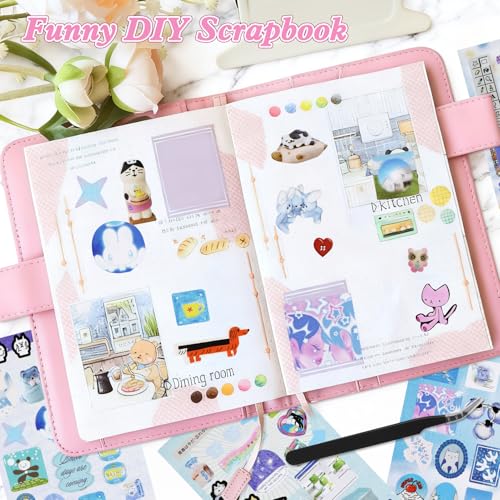 800Pcs Japanese Sticker Book for Journaling Adult, Cute Scrapbook Stickers - style: Di 40 Sheet rectangular Pink Blue