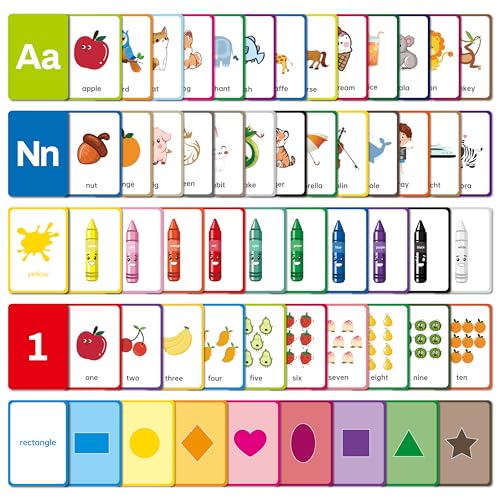 Flash Cards for Toddlers Learning – 54 Double-Sided Alphabet, Number, Color & Shape Cards – Durable Preschool Educational Toys for Kids Ages 2-5, Waterproof & Tear-Resistant, Montessori Early Learning