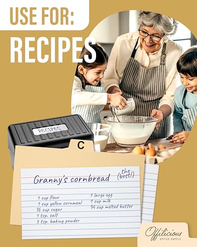 OFFILICIOUS Index Card Box 3x5 - Recipe Box with Manila Dividers & Stickers - Premium Index Card Holder Ideal as Business Card Organizer, Recipe Card Box, Index Card Organizer, Flash Card Holder - color: 139 Pcs Set, size: 3 x 5 Inches