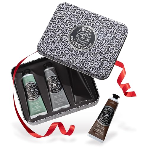 La Chatelaine Hand Cream Unisex Gift Set, Ready-To-Gift Hand Lotion, Travel Size, Natural Hand Cream Made in France with 20% Organic Shea (Moroccan Mint, Vetiver Cedar, Bourbon Vanilla) 3 x 1 fl oz - style: Gray Mosaic