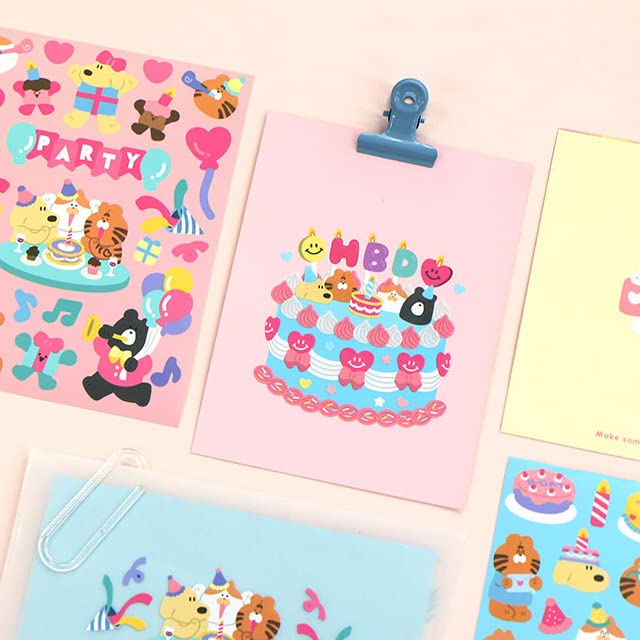 Cute Kawaii Korean Removable Aesthetic Stationery Sticker Pack - 6 Party Theme Sheets(Total 150+) & 1 dalgaru Sticker Sheet for Diaries, journals, scrapbooks, College, School