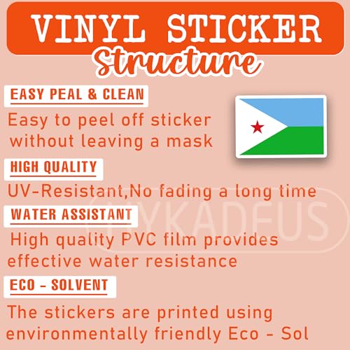 (3Pcs) Djibouti Flag Stickers – Djiboutian Sticker Decals, 3" x 2" - color: Djibouti