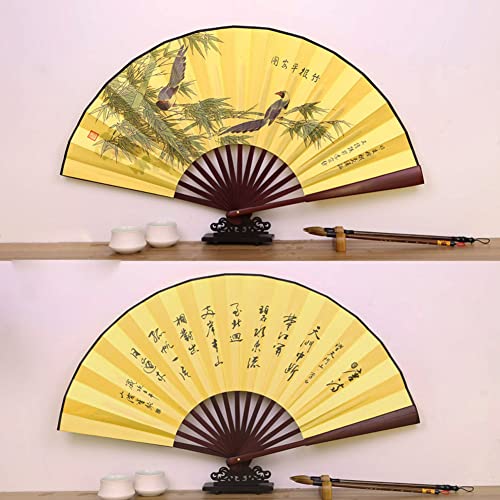 Fox Baby Folding Hand Fan,13 inch Bamboo Fabric Large Hand Fans with Chinese Traditional Painting for Decorations,Performance (Bamboo bird & Magpie) - color: Bamboo bird & Magpie