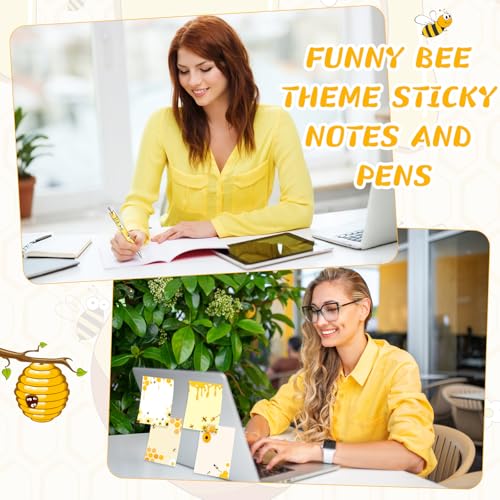 Eaasty 20 Pieces Bee Gift Set Cute Sticky Notes with Pens, Pencil Bags Makeup Bags, 3 x 4 Inch Animal Notepads, Funny 1.0 mm Ballpoint Pens, Office Pink Bow Party Supplies for Women - style: Bee