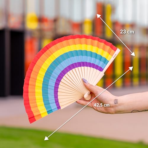 Fisura – Original Rainbow Folding Fan, Wooden Handheld Fan for Women, Colorful Pride Accessory for Party, Wedding, Birthday, Gift or Pride Day Decoration - color: Rainbow, Multicolor