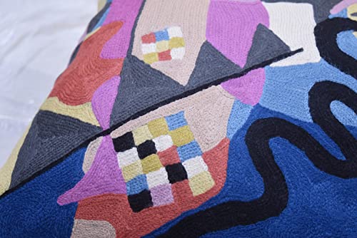 Wool Cotton Blend Abstract Flow Plush Pillow Cover - 18x18, Indoor and Outdoor - color: Blue