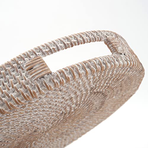 Round Rattan Serving Tray Decorative Woven Ottoman Trays with Handles for Coffee Table White (Small 11.8 inch x 2 inch) - color: Whitewash, size: 11.8"