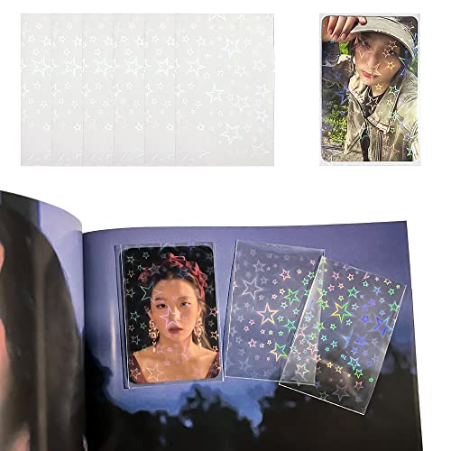 100 Packs Laser Star Photocard Sleeves Kpop 200 Microns Ultra Thick Sleeves Idol Photo Cards Protector Trading Cards Shield Cover (New Star-Shape Laser, Unsealable) - style: New Star-Shape Laser, Unsealable
