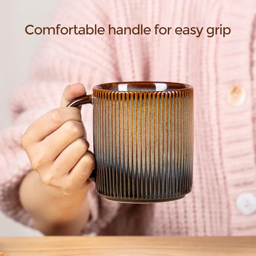 theterra Ceramic Coffee Mugs Set of 6, 14.2 oz Coffee Cups with Handle - color: Cocoa Mocha, size: 14 OZ (Set of 6)