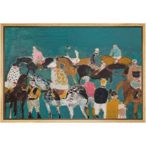 SIGNFORD Framed Canvas Print Wall Art Abstract Horse Racing Colorful Impressionist Equestrian Scene Illustrations Modern Art Decorative Boho Relax/Zen for Living Room, Bedroom, Office - 24x36 Natural - color: B08-2508-M14, size: 36"L x 24"W