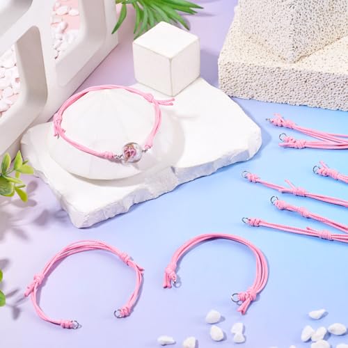 20Pcs Pearl Pink Adjustable Braided Cord Colorful Waxed Thread Half Finished Bracelet with Jump Rings for Wrist DIY Women Jewelry Making Friendship Fashion Bangle Accessory - color: Pearl Pink