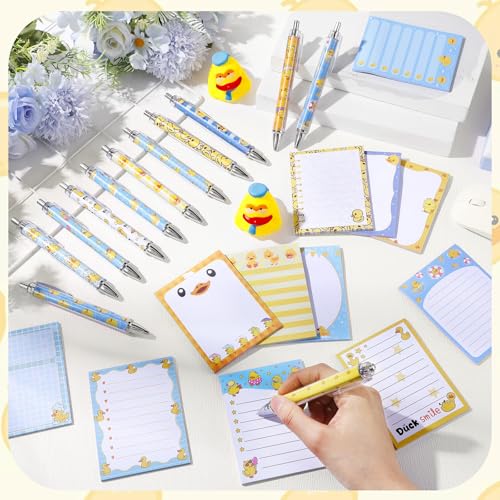 Dispowreath 24 Pcs Duck Sticky Notes with Pens Themed Party Favors Gifts Cute Notepad Memo Notes Pads Black Ink Ballpoint Pen for Duck Lover Christmas Gifts Office Supplies - style: Duck