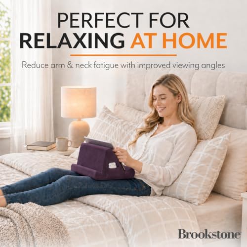 Brookstone Tablet Lap Cushion - Tablet/Phone/Ebook Holder for Bed, Flights, and Travel, Memory Foam Lap Desk for Reading and Hands Free Viewing, Compatible iPad and Kindle Accessories, Purple - color: Purple