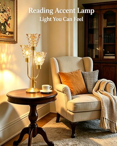 Lightdot Mid Century Modern Gold Glass Table Lamp Dimmable 3 Bulbs Included - color: 02-Gold-Amber-Shell
