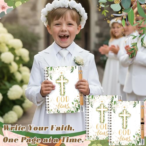 Resurhang 24 Pcs Christmas Christian Gifts Bulk God Bless Notebook Pens - style: First Communion