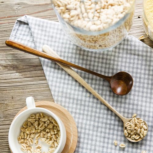 Long Soup Spoons, 11In Korean Style Natural Wood Long Handle Round Spoons - size: 11 inches