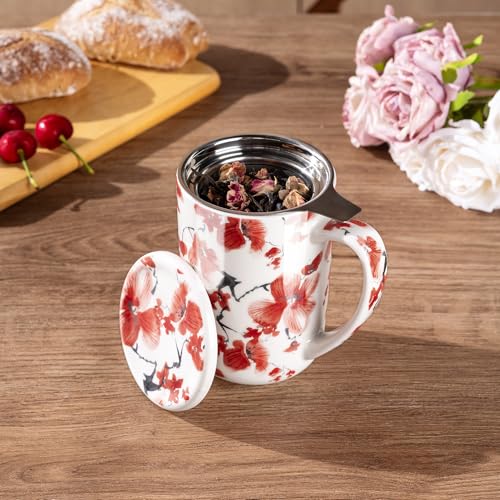 AmorArc Tea Cup With Infuser and Lid, 18oz Loose Leaf Tea Mug With Steeper - color: Sakura