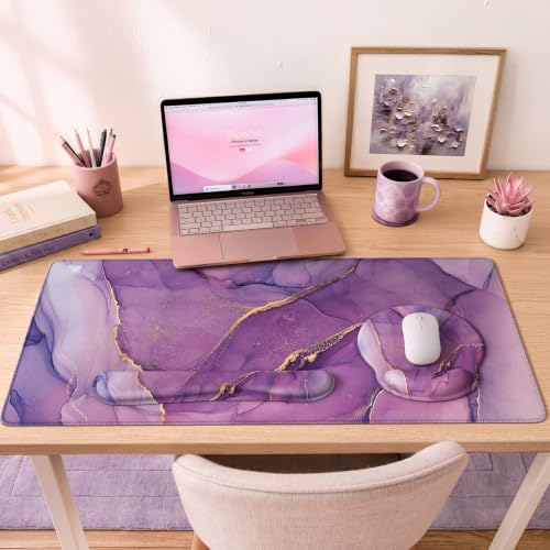 iCasso Purple Keyboard Mat 35.4"x15.7", Desk Blotter for Workspace - color: 1-Purple Marble