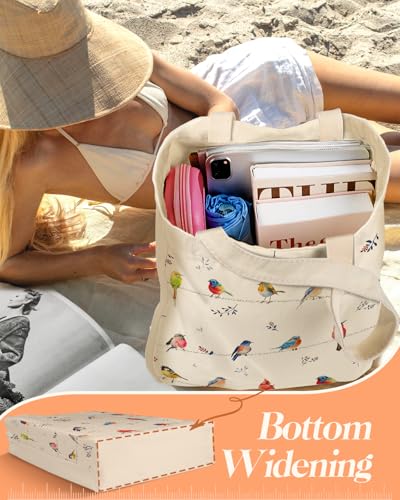 Miss Adola Canvas Tote Bag with Matching Makeup Pouch - color: Watercolor Bird