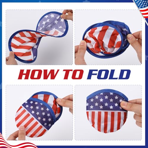 Gejoy 24 Pcs 4th of July Patriotic Folding Hand Fan Flying Disc 8 Style - color: Patriotic