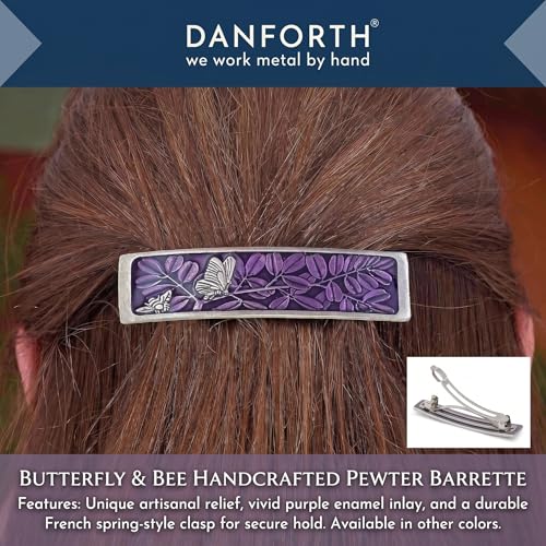 DANFORTH Butterfly & Bee Purple Barrette | Pewter Handcrafted in USA - color: Purple