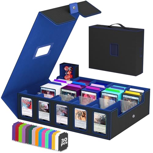 Gomyrod 5 Row 4200+ Trading Card Storage Box with Commander Display - color: Black/Blue, size: 4200+