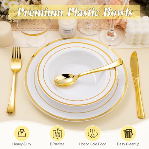 BESTSTAR 50 Pack Disposable Soup Bowls with Gold Rim - color: Gold, size: 50 pack