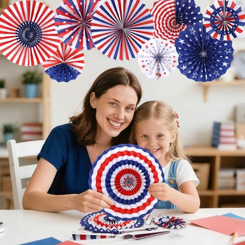 NOVWANG 12 Pack Patriotic Paper Fans 4th of July Hanging Fans Decorations - style: Patriotic