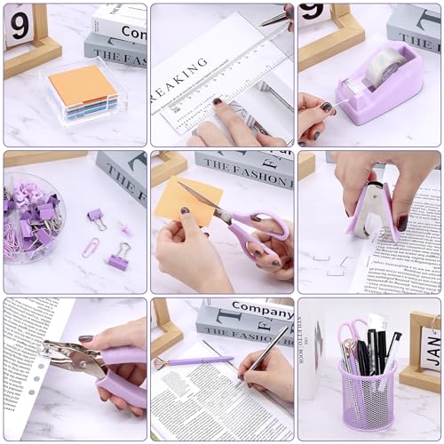 17 IN 1 Office Desk Organizer Set for Back to School Supplies Accessories - color: Purple